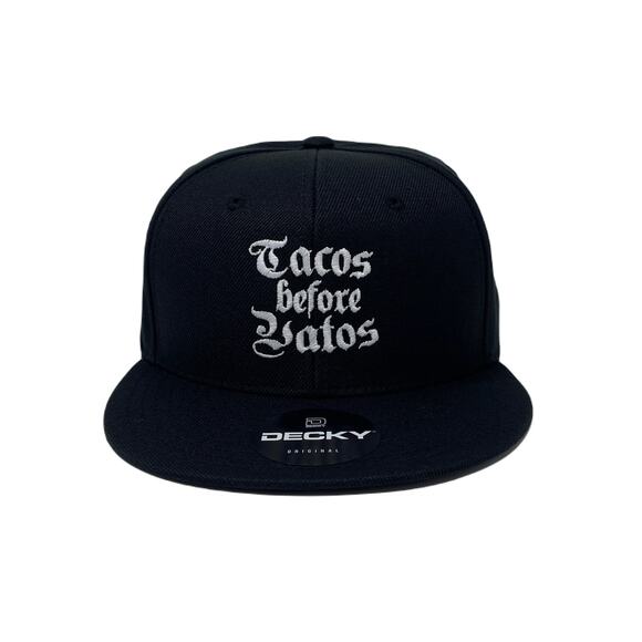 Tacos Before Vatos Snapback Hat All Black - Picture 2 of 7
